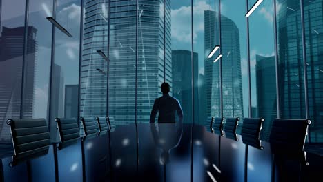 Data-Protection.-Businessman-Working-in-Office-among-Skyscrapers.-Hologram-Concept